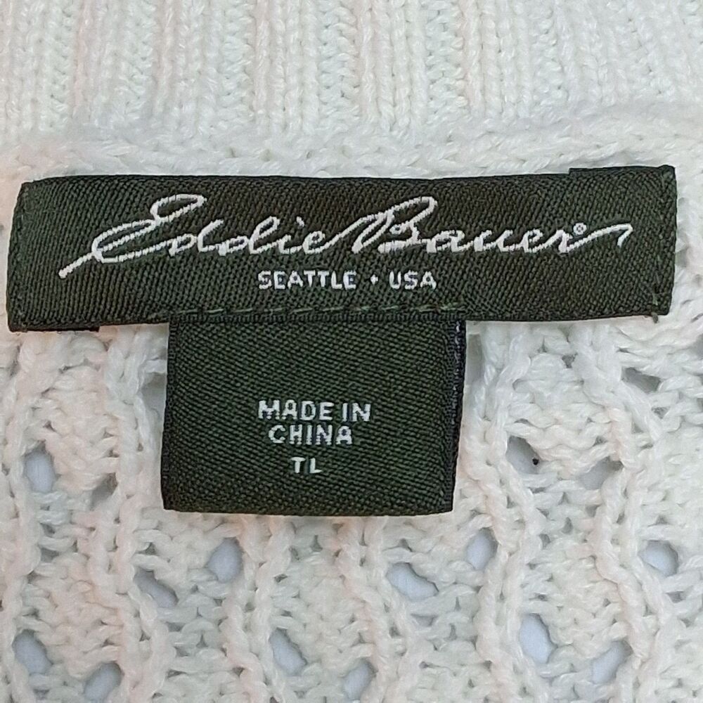 Eddie Bauer Cream 100% Cotton Knit L/S Cardigan Sweater Button Front Size TL - Picture 3 of 10